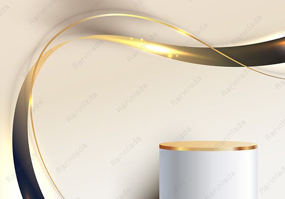 3D Luxury White Podium Golden Wave Lines: Elevate Your Visuals