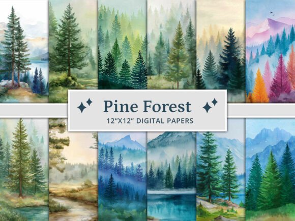 Capturing Nature's Calm: The Watercolor Pine Forest Digital Papers