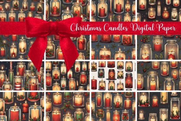 Christmas Candles Digital Paper: Designs for Festive Projects