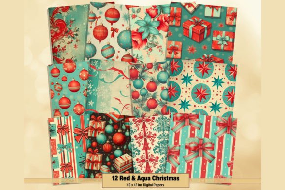 Crafting Holiday Magic with Red & Aqua Christmas Patterns Digitals