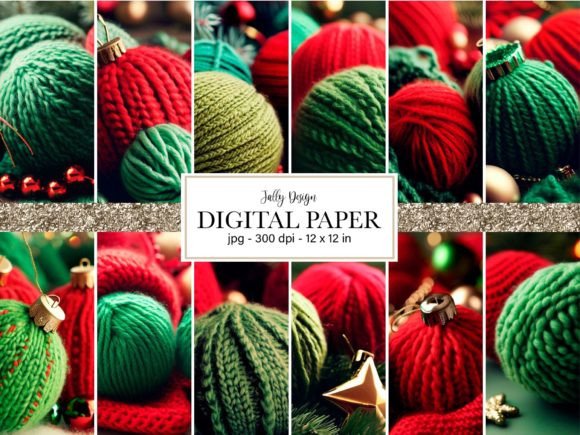 Knitted Christmas Ornament Digital Paper for Cozy Designs