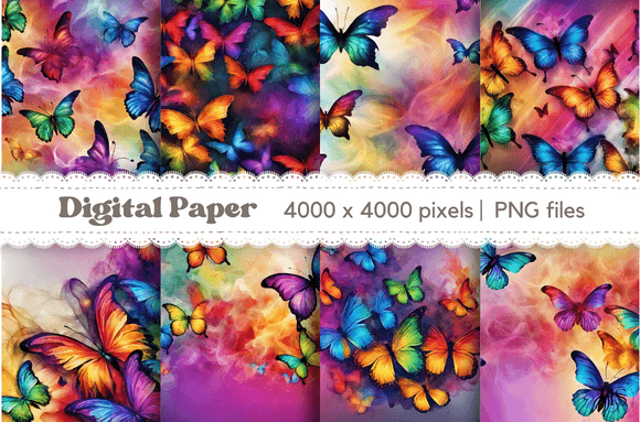 Smoky Rainbow Butterfly Background: Versatile Digital Design Papers
