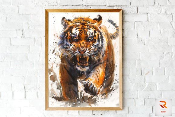 Unleash Raw Power: Angry Tiger Ink Painting Wall Art
