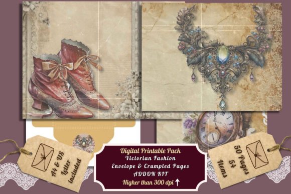 Victorian Fashion Envelope Crumpled Page: A Vintage Design Asset