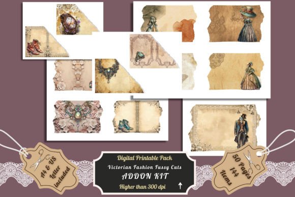 Victorian Fashion Journal Page Fussy Cut: Crafting Vintage Elegance
