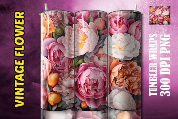 Vintage Peony Tumbler 1: A Floral Design Asset